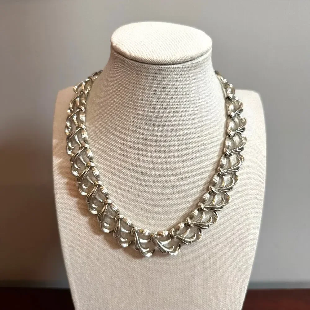 CORO Necklace Vintage Retro Jewelry Silver tone Choker Chunky 13 /12